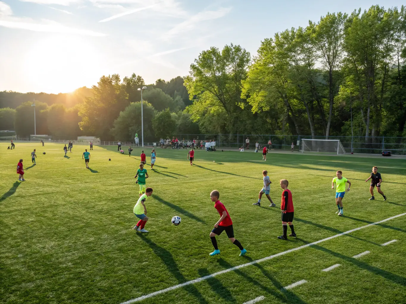An image of young athletes practicing on a sports field with coaches guiding them, showcasing the sports training programs offered by ASSOCIATION SPORTIVE DE L'EREA.