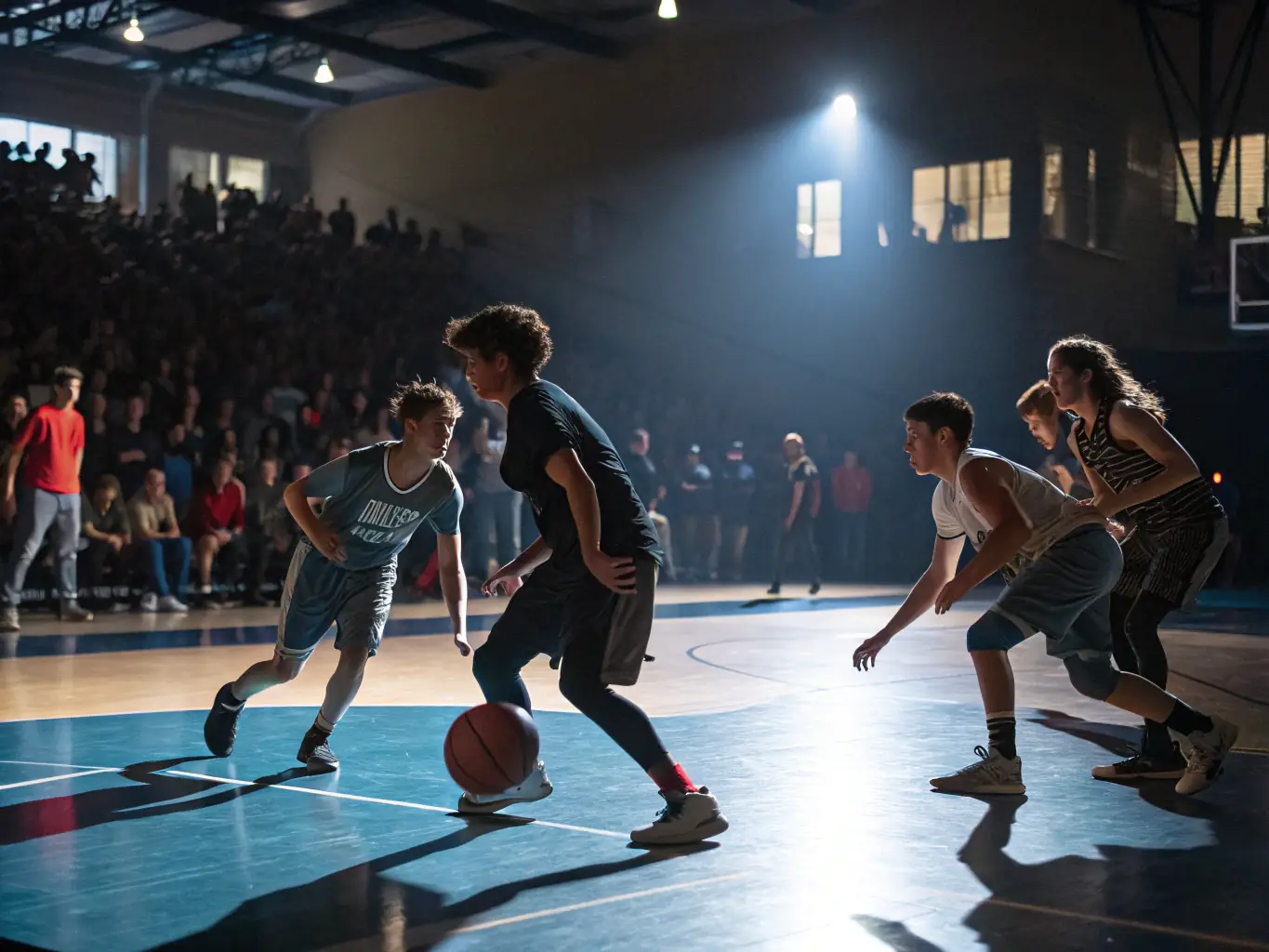 A vibrant image depicting students participating in a basketball training session at ASSOCIATION SPORTIVE DE L'EREA, showcasing teamwork and skill development.
